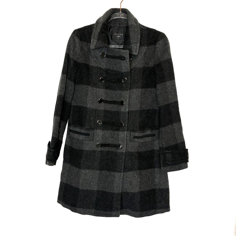 Vintage McCurdy Design New York Gray Plaid Wool Peacoat Womens Medium